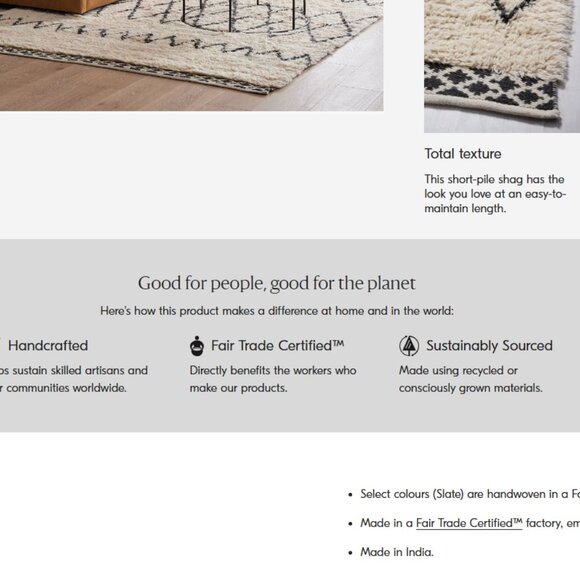 West Elm Kasbah Wool+Cotton Rug 3' x 5' (91cm x 152 cm)Hand crafted in India - Picture 8 of 13